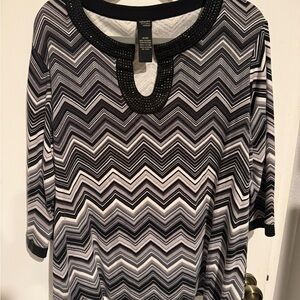 Rafaella Black & White Chevron Beaded Neck Tunic